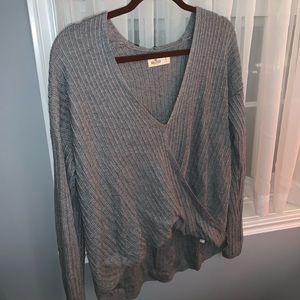 Grey knit v-neck sweater